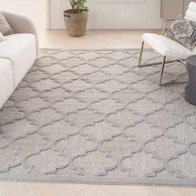 Nourison Nourison Easy Care 7' x 10' Silver Grey Modern Indoor/Outdoor Rug, Silver Gray, rollover