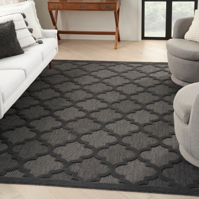 Nourison Nourison Easy Care 8' x 10' Charcoal/Black Modern Indoor/Outdoor Rug, Charcoal/Black, large