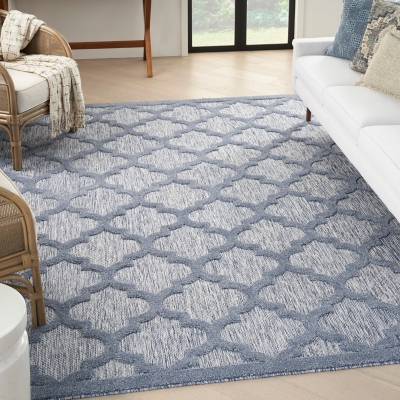 Nourison Nourison Easy Care 8' x 10' Denim Blue Modern Indoor/Outdoor Rug, Denim Blue, large