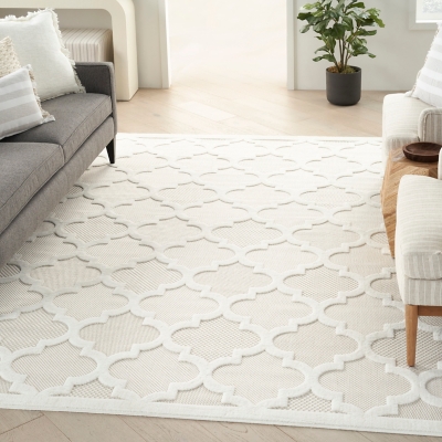 Nourison Nourison Easy Care 8' x 10' Ivory/White Modern Indoor/Outdoor Rug, Ivory/White, large