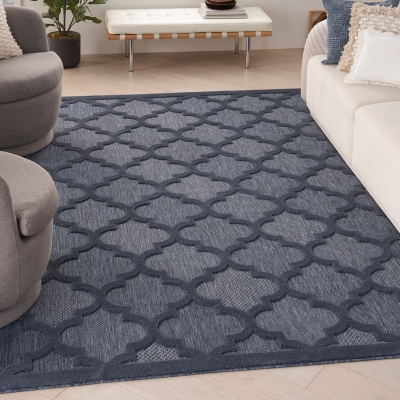 Nourison Easy Care 9' x 12' Navy Blue Modern Indoor/Outdoor Rug | Ashley