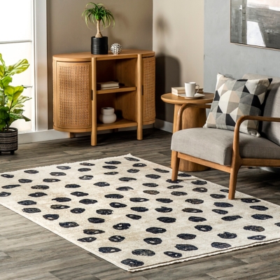 nuLOOM Jeri Modern Polka Dot Fringe Area Rug, Beige, large