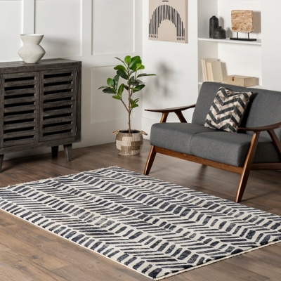nuLOOM Elly Transitional Herringbone Fringe Area Rug, Beige, rollover