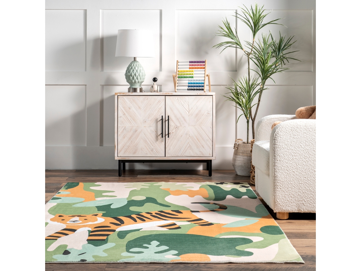 rug.rug 　no2 nuLOOM Reenie Jungle Tiger Kids Machine Washable Area Rug