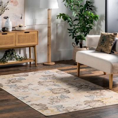 nuLOOM Lilja Vintage Floral Machine Washable Area Rug, Brown, large