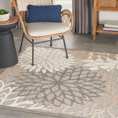 Nourison Aloha 5' Square Natural Indoor/Outdoor Tropical Rug, Natural, large