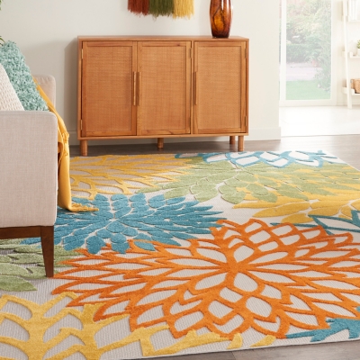 Nourison Aloha 12' x 15' Turquoise Indoor/Outdoor Tropical Rug, Turquoise Multi