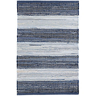 Home Conservatory Striped Rag Handwoven Cotton Area Rug, Blue, large