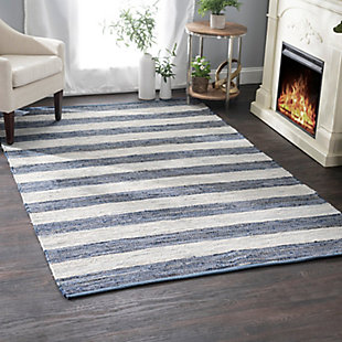 Home Conservatory Striped Rag Handwoven Cotton Area Rug, Blue, rollover