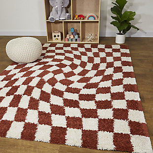 Balta Luther Modern Checkered Shag 5' 3" x 7' Area Rug, Red, rollover