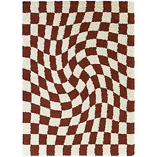 Balta Luther Modern Checkered Shag 5' 3" x 7' Area Rug, Red, large