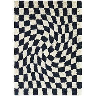 Balta Luther Modern Checkered Shag 5' 3" x 7' Area Rug, Blue, large
