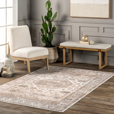 nuLOOM Darby Persian Stain Resistant Machine Washable Area Rug, Beige