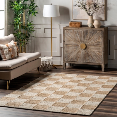 nuLOOM Christana Traditional Checkered Jute Area Rug, Ivory, large