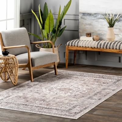 nuLOOM Davi Faded Stain-Resistant Machine Washable Area Rug, Stone