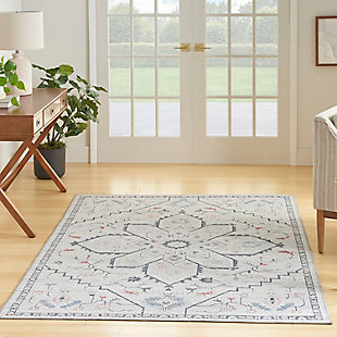 Nicole Curtis Machine Washable Series Rug, Ivory/Blue, rollover