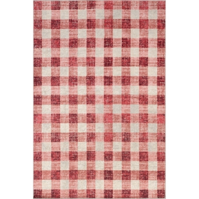 nuLOOM Drew Gingham Plaid Machine Washable Area Rug, Pink, large