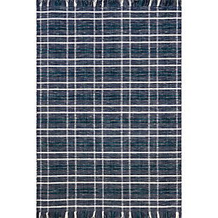 nuLOOM Loretta Plaid Wool Fringe Area Rug, Blue, large