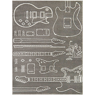 Balta Rocker Kids Guitar 4' 4" x 6' Area Rug, Gray, large