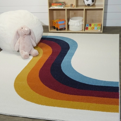 Balta Caroline Kids Rainbow 5' 3" x 7' Area Rug, Cream, large