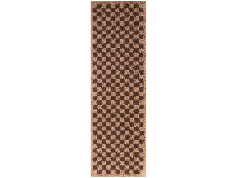 Balta Covey Checkered Shag 2' 2" x 10' Runner Rug, Burgundy/Blush, large