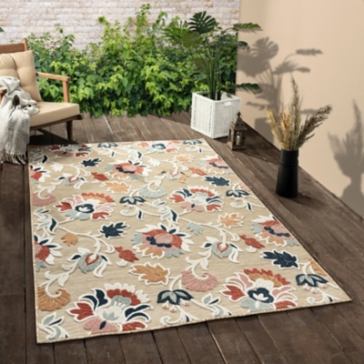 Flora 5' x 7' Indoor/Outdoor Area Rug, Multi Brown, rollover
