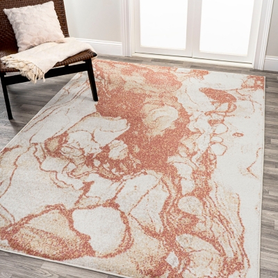 Jonathan Y Marmo Abstract Marbled Area Rug, Orange/Cream, rollover