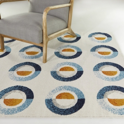Curie Modern Geometric 5' 3" x 7' Area Rug, Cream, rollover
