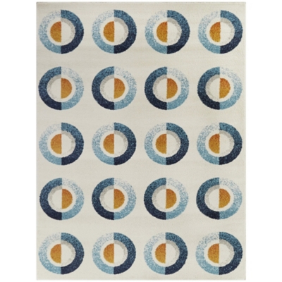 Curie Modern Geometric 5' 3" x 7' Area Rug, Cream, large