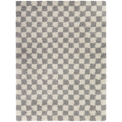 Mackie Checkered Shag 5' 3" x 7' Area Rug, Gray, large