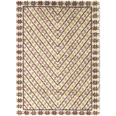 Ribiera Geometric Shag 5' 3" x 7' Area Rug, Cream, large