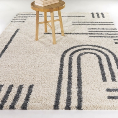 Erin Striped Shag 5' 3" x 7' Area Rug, Gray, rollover