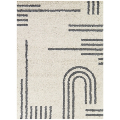 Erin Striped Shag 5' 3" x 7' Area Rug, Gray, large