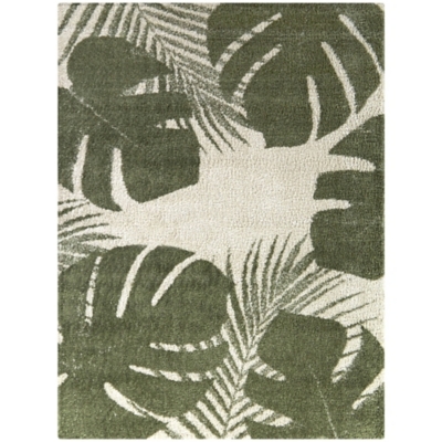 Perutz Tropical Leaves 4' 4" x 6' Area Rug, Green, large