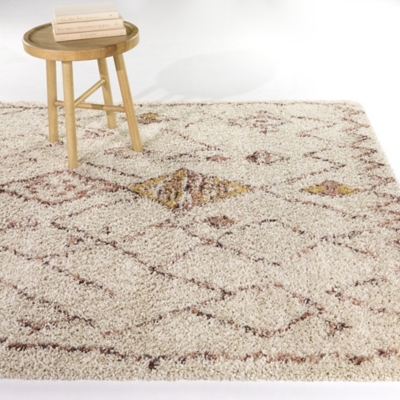 Hamit Moroccan Diamond 5' 3" x 7' Area Rug, Cream, rollover