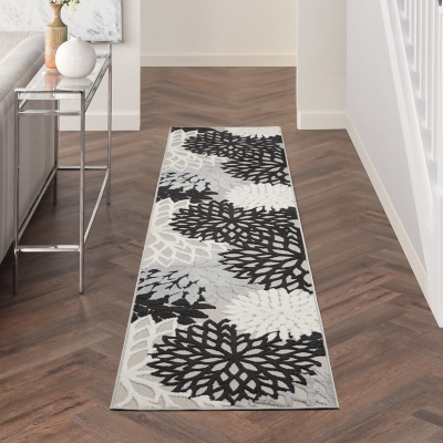 Nourison Home Splash 2'3" X 10' Dahlia Floral Runner, Black/White, rollover