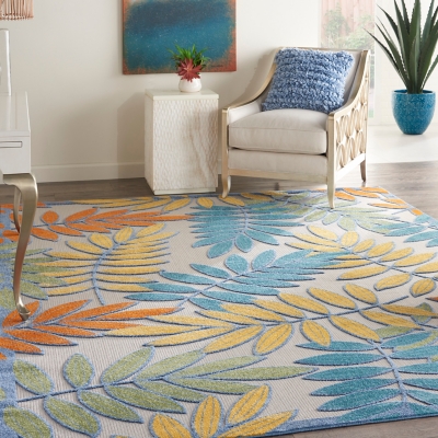 Nourison Home Splash 9'6" X 13' Botanical Pattern Area Rug, Ivory/Multi, rollover