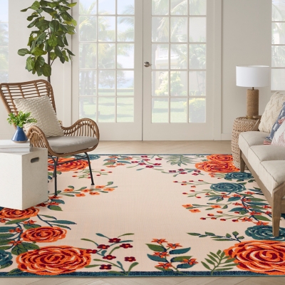 Nourison Home Splash 10' X 14' Rose Floral Indoor/Outdoor Area Rug, Ivory/Multi, rollover