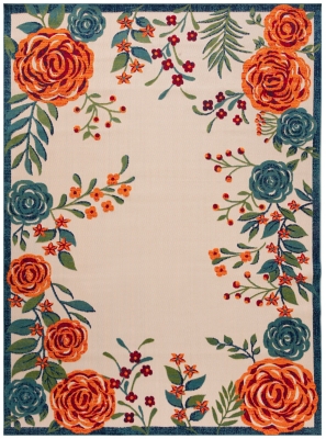 Nourison Home Splash 10' X 14' Rose Floral Indoor/Outdoor Area Rug, Ivory/Multi, large