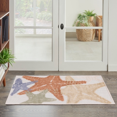 Nourison Home Splash 2'8" X 4' Starfish Indoor/Outdoor Area Rug, Ivory/Multi, rollover