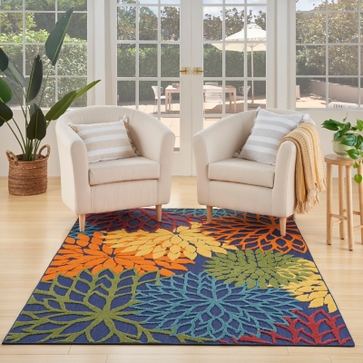 Nourison Home Splash 5'3" X 7'5 Dahlia Floral Indoor/Outdoor Area Rug, Navy/Multi