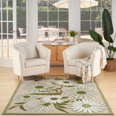 Nourison Home Splash 3'6" X 5'6 Daisy Floral Indoor/Outdoor Area Rug, Ivory/Green