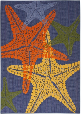 Nourison Home Splash 5'3" X 7'5 Starfish Indoor/Outdoor Area Rug, Blue/Multi, large
