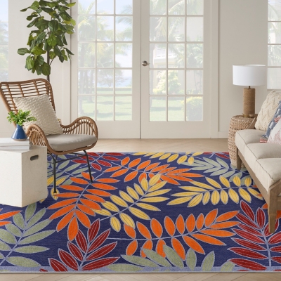 Nourison Home Splash 7'10" X 10 Botanical Pattern Indoor/Outdoor Area Rug, Navy/Multi