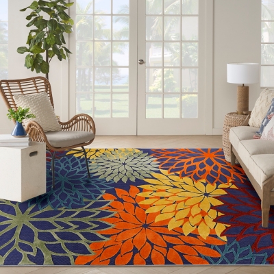 Nourison Home Splash 7'10&quot; X 10 Dahlia Floral Indoor/Outdoor Area Rug
