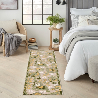Nourison Home Splash 2'3" X 8' Leafy Vines Indoor/Outdoor Area Rug, Ivory/Green