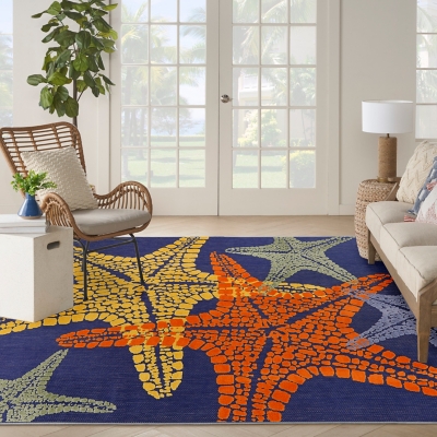 Nourison Home Splash 7'10" X 10 Starfish Indoor/Outdoor Area Rug, Blue/Multi