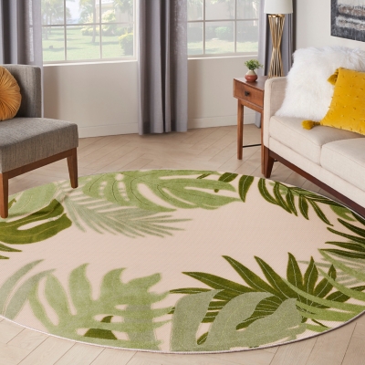 Nourison Home Splash 7'10" X Round Large Palm Indoor/Outdoor Area Rug, Ivory/Green