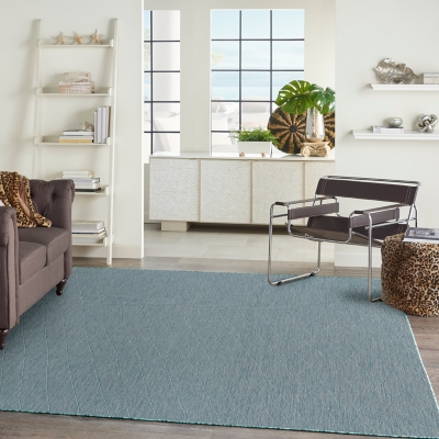 Nourison Home Washable Solutions 10' x 14' Indoor/Outdoor Rug, Aqua, rollover