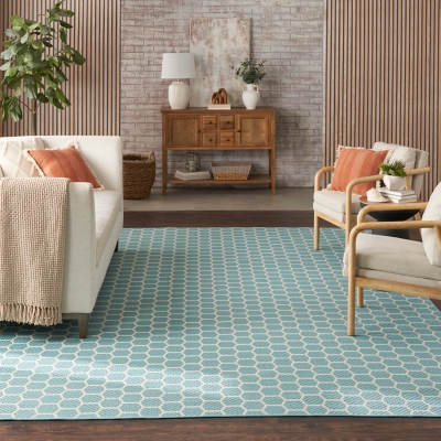 Nourison Home Twist Reversible Indoor/Outdoor 10' x 14' Area Rug, Aqua, rollover